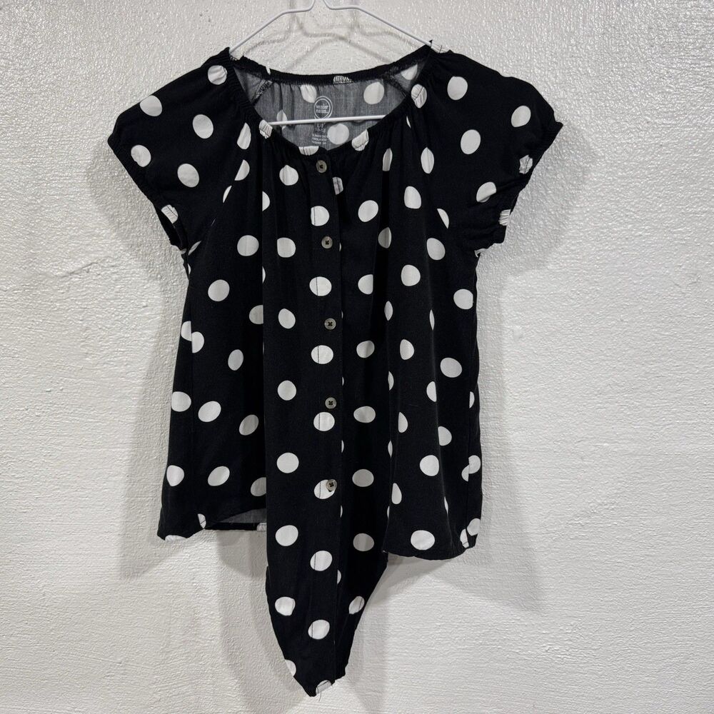Wonder Nation Girls Woven Tie-Front Polka Dot Top Size Large 10-12
